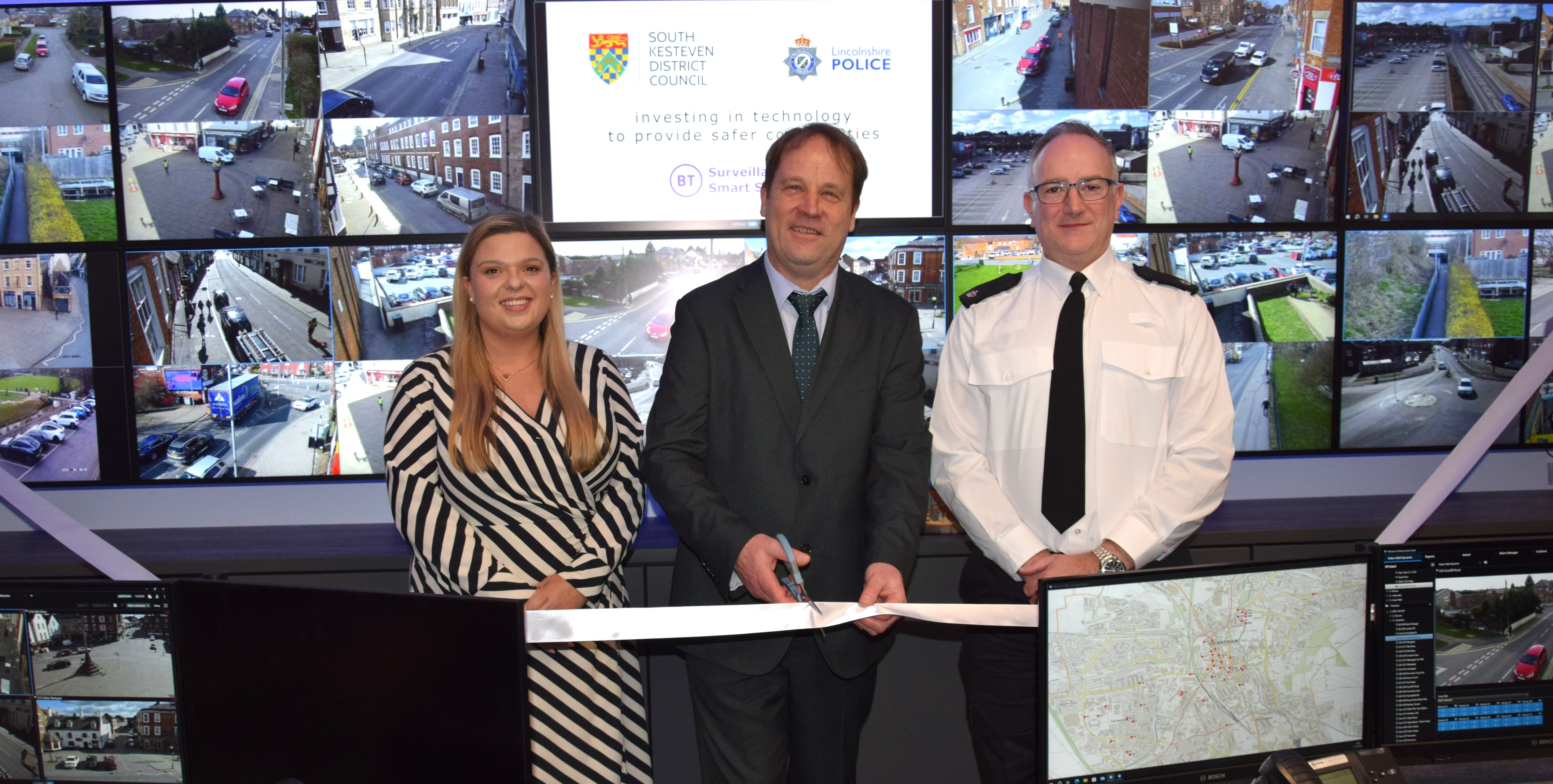 Sara Munton, Deputy Police and Crime Commissioner for Lincolnshire; Ashley Baxter, Leader of South Kesteven District Council; Superintendent Phil Baker, Lincolnshire Police Western Area Commander