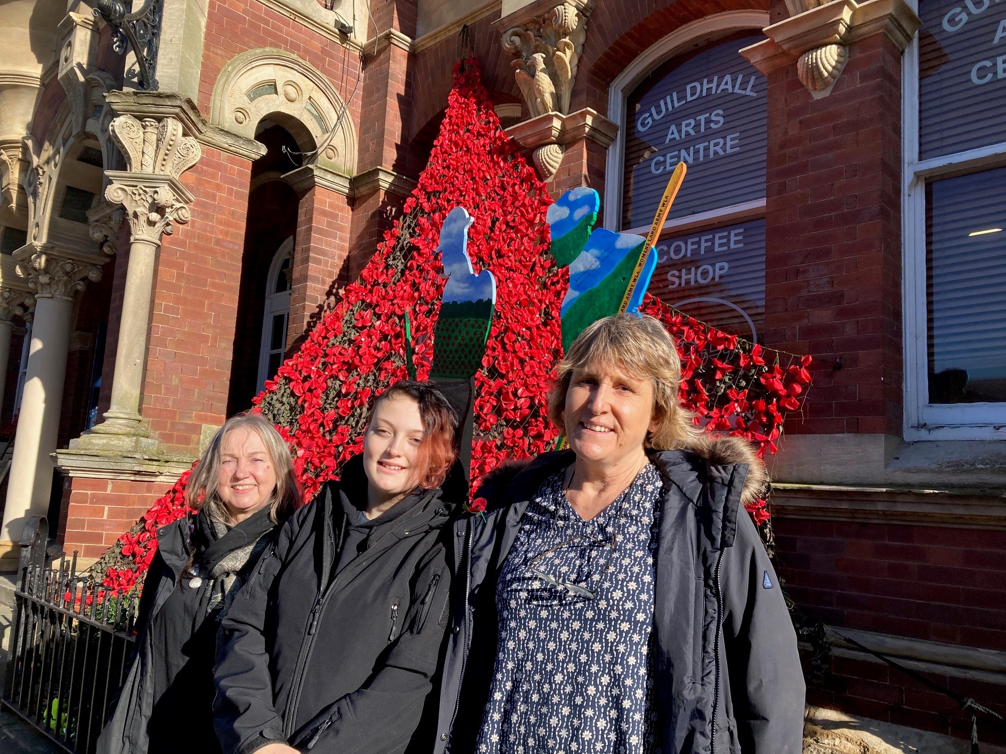 Dawn Wesselby and Anne-Marie Kerr from Grantham Arts with Rebekah Tambling (centre)