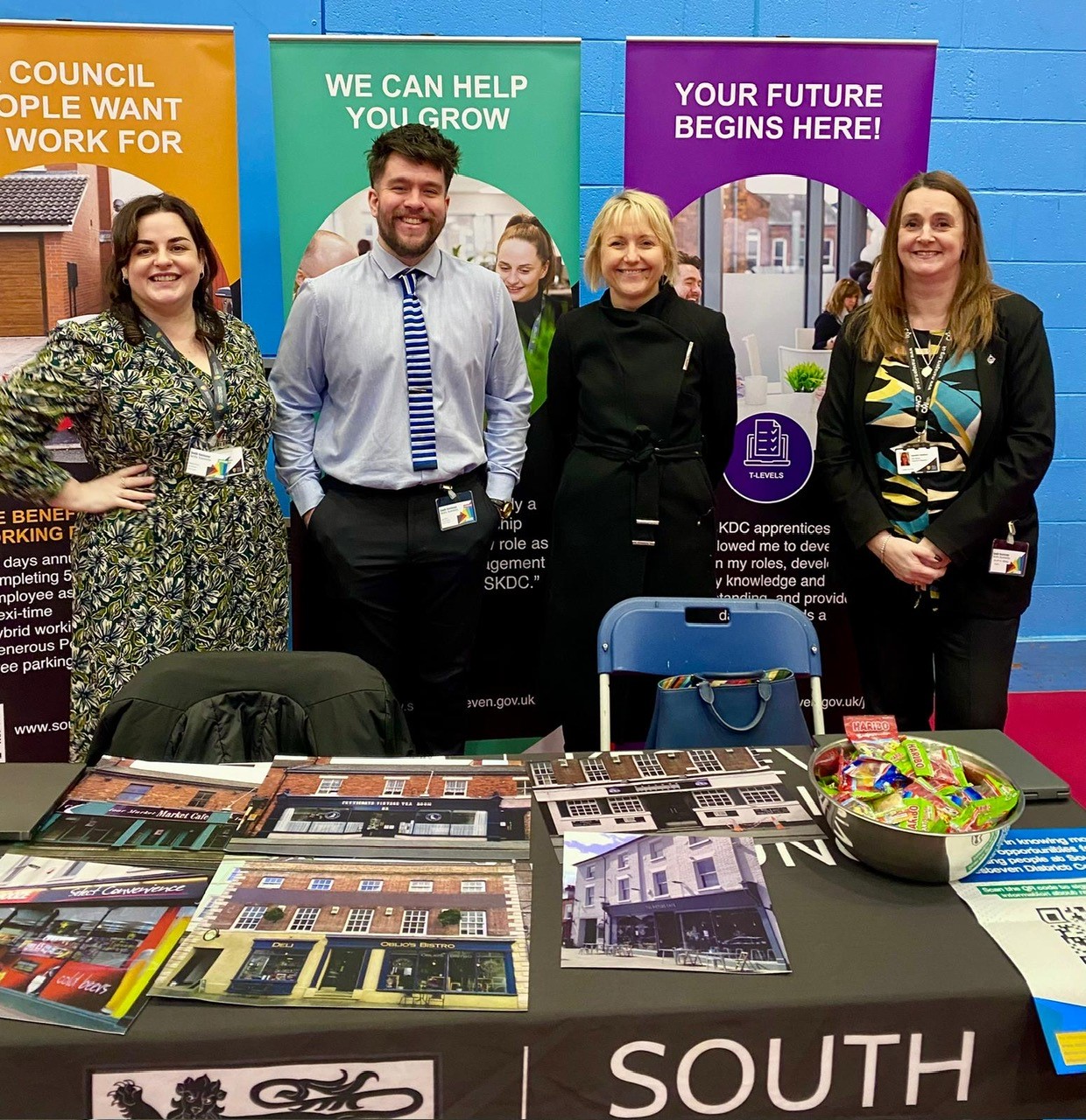 SKDC’s Business and Skills Officer Rebecca Kunzi, HR Assistant Jack Perry, Director of Housing and Projects Alison Hall-Wright and Office Manager Jeanette Hedison at the Skills Summit at Grantham College. Credit: SKDC